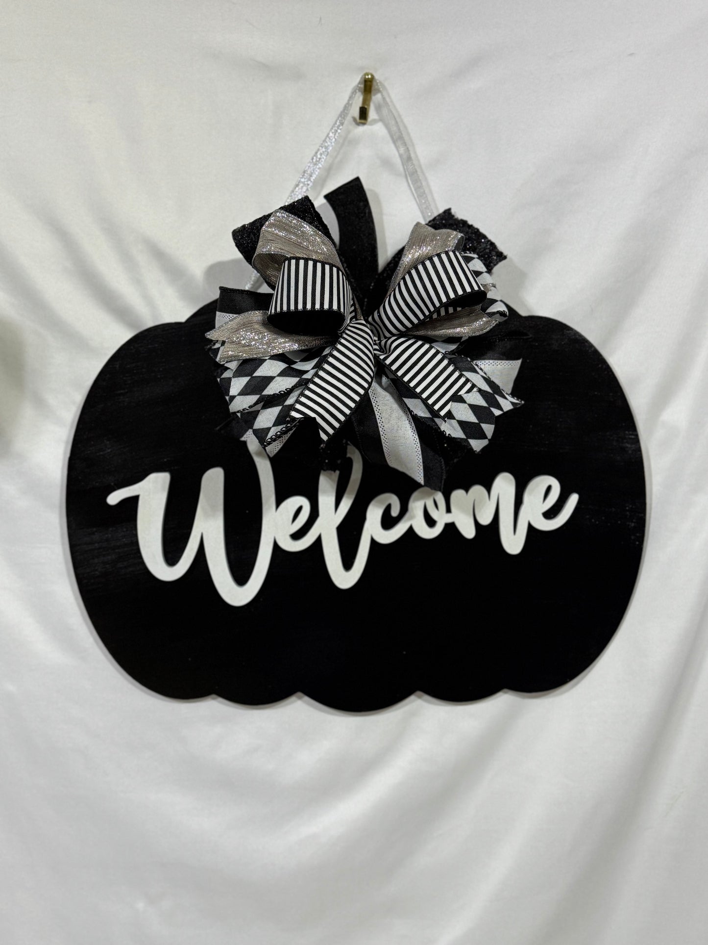 Black & White Welcome Pumpkin