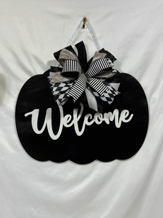 Black & White Welcome Pumpkin