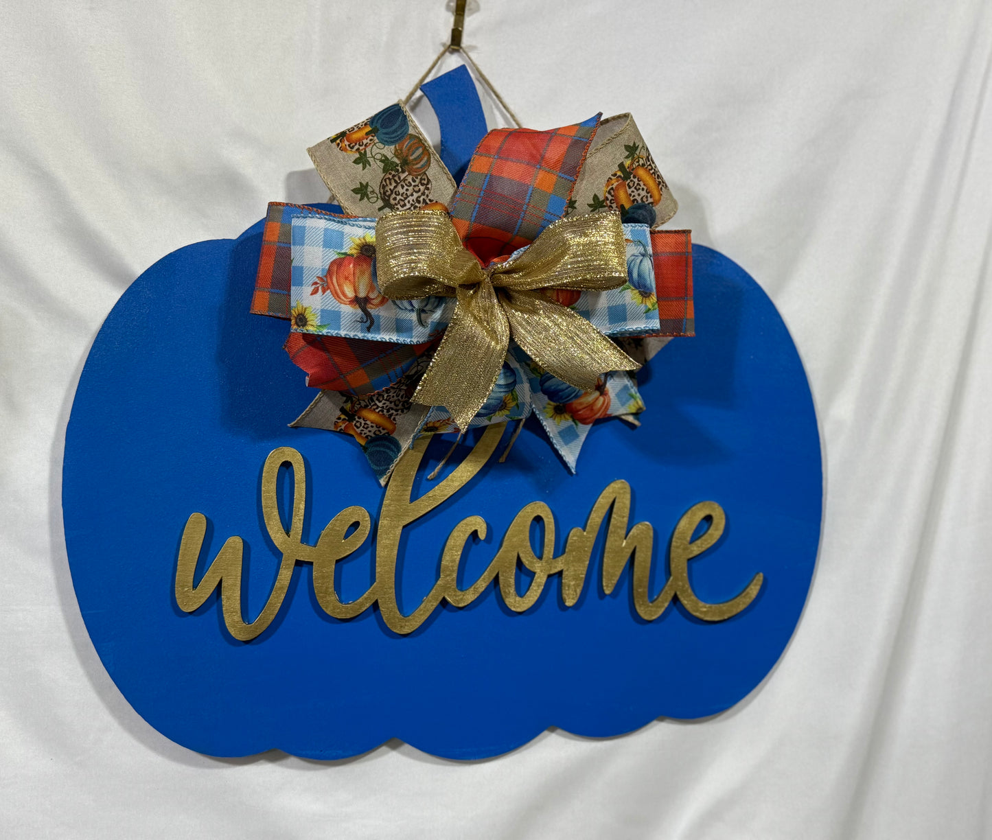 Blue and Gold Welcome Pumpkin